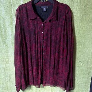 Alfani Women's Silk Burgundy and Black Button Down Shirt